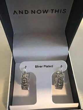 Macy's Silver Plated Crystal Baguette Hoop Earrings